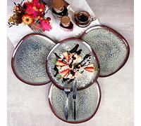 Karaca Black Galactic Reactive Dessert Plate Set of 4, Modern, Stylish, Extraordinary, Reactive Dinnerware, Unique, Healthy, Natural, Self-Textured, Organic Form, for Daily Use and Special Occasions