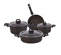 Karaca 7-Piece BlackGold Induction Cookware Set - Non-Stick Pots and Pans Set, 3 Biogranite Pots with 3 Glass Lids & 1 Granite Frying Pan, PFOA Free, Dishwasher-Safe