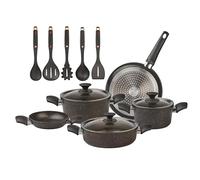 Karaca BlackGold Biogranite 13-Piece Induction Cookware Set with Kitchen Utensil Set, Black Gold