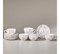 KARACA Blossom 12-Piece Bone China Tea Cup and Saucer Set for 6 People, 220ml, Red