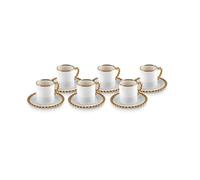 KARACA Boncuk - Bone China Espresso and Turkish Coffee Cup Set for 6, Espresso Cups and Saucers, 80 ml Small Coffee Cups Set 12-Piece - White & Gold