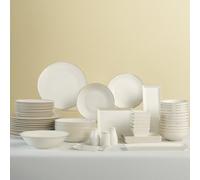 Karaca Donatella Fine Bone China Dinner Set - 70-Piece Dinnerware for 12 People, Dinner Plate Set with Pasta Bowls, Dessert Plates, Large Serving Bowls and Porcelain Spoons - Gold White