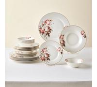 Karaca Rosie 24-Piece Bone China Dinner Set for 6 - Floral Dinnerware Set with Dinner Plates, Pasta Bowls, Side Plates and Cereal Bowls, Dishwasher & Microwave Safe