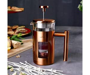 KARACA Borosilicate Glass Copper French Press Coffee Maker - Coffee Press for Home, Office, Travel and Camping - Copper Silver - 350 ml