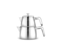 Karaca Brewinox INOX Teapot Set, 2-Piece Stainless Steel Turkish Tea Maker with Matching Accessories, Durable and Stylish Infuser Set, 15x15x15 cm (5.9x5.9x5.9 in), Silver Finish