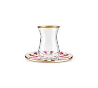 Karaca Bursa Turkish Tea Glasses Set, 12-Piece Tea Glass, Tea Set for 6 People (Cay Bardagi Set), Tea Glasses with Traditional Design in Red, Red Plate with Fine Details