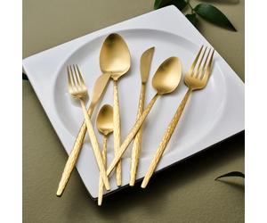 KARACA Callisto 84 Piece Gold Cutlery Set, Luxury Silverware Set with Forks, Knives, Spoons & Serving Utensils, Elegant Tableware for Formal Dining, Weddings and Special Occasions