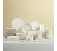 Karaca Donatella Fine Bone China Dinner Set - 70-Piece Dinnerware for 12 People, Dinner Plate Set with Pasta Bowls, Dessert Plates, Large Serving Bowls and Porcelain Spoons - Gold White