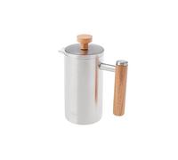 Karaca Double Wall Stainless Steel French Press with Oak Handle - Stainless Steel Lid, Insulated Coffee French Press - Coffee Maker for Home, Travel and Camping - 350 ml - Silver Oak