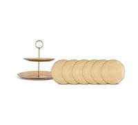 KARACA Dune Glass 7-Piece Dessert Set for 6 People, Cake Stand, Side Plate, Brown, Amber