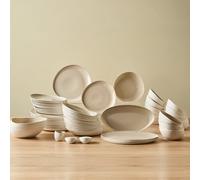 Karaca Earth Collection Rise Stoneware 55-Piece Dinner Set For 12 People, Cream