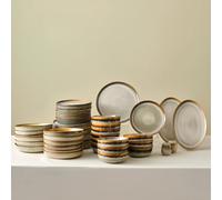 Karaca Earthy 52-Piece Stoneware Dinner Set for 12 People, Rustic Design with Reactive Glaze Finish Plates and Bowls Set, Microwave & Dishwasher Safe, Ideal Dinnerware for Everyday & Special Occasion