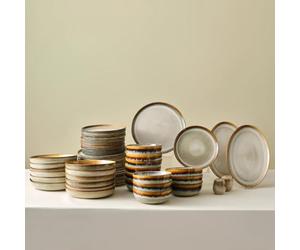 Karaca Earthy 52-Piece Stoneware Dinner Set for 12 People, Rustic Design with Reactive Glaze Finish Plates and Bowls Set, Microwave & Dishwasher Safe, Ideal Dinnerware for Everyday & Special Occasion