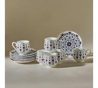 KARACA Ebruli Bone China Turkish Coffee Cup Set, 12 Piece, 90ml, Multicolour