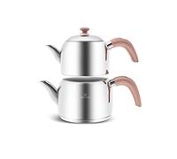 Karaca Edge Mini Induction Base Rose Teapot Set - 1L Teapot With Lid, 1.5L Drinker, 2.5L Total Volume - Turkish Caydanlik Demlik