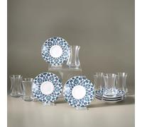 KARACA Edirne 12-Piece Turkish Tea Glass Set for 6 with Bone China Saucers, Multicolor