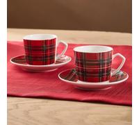 KARACA Ekose V2 4-Piece Bone China Espresso/Turkish Coffee Cup & Saucer Set 80 ml - Red & Black Elegance