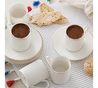 KARACA Elda Turkish Coffee Cup Set for 6 People - 12 Piece Cups with Saucers - Small Porcelain Espresso Set - Ideal for Serving Greek, Arabic Coffee (80 ml)