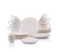 Karaca Marcelo Gold Breakfast Set for 6 People - 26-Piece Crockery Set with Plates and Bowls Set, New Generation Bone, Round Serveware Set & White Gold Dinner Set