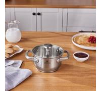 Karaca Elite 14 cm Stainless Steel Induction Pot with Lid - Small Saucepan for All Hob Types, PFOA-Free 18/10 Cookware, Dishwasher Safe, Silver