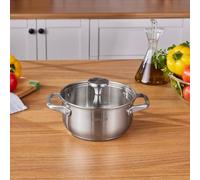 Karaca Elite 18 cm Stainless Steel Induction Stock Pot with Lid - Compact PFOA-Free Cookware for All Hob Types, Dishwasher Safe, Silver Finish
