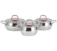 Karaca Emirgan 6 Piece Stainless Steel Induction Midi Set, Dishwasher Safe, Stockpot with Lid 14cm (1.2L), Stockpot with Lid 16cm (1.6L), Stockpot with Lid 18cm (2.5L),