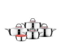 Karaca Emirgan Xl 10-Piece Stainless Steel Induction Cookware Set With Storage Container, Silver Red