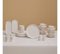 Karaca Favaro Breakfast and Serving Set for 6 People, 38-Piece Crockery Set, Modern Tableware Set, Ceramic Plate Set, White