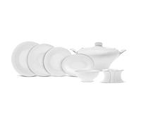 Karaca Fine Pearl Extra Argento Dinner Set for 12 People-62 Piece Dinnerware Set with Dinner Plates, Pasta Bowls, Side Plates, Cereal & Soup Bowls,Serving Platters,Salt&Pepper Shakers, White Platinum