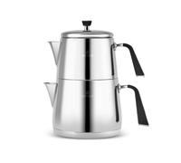 Karaca Fiona Stainless Steel Turkish Teapot Set, 1L Turkish Tea Pot & 2L Water Tank, Induction Hob Compatible, Silver (Caydanlik)