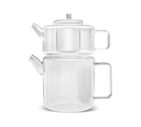 Karaca Flat Borosilicate Glass Teapot - 1.1 L Top / 1.8 L Bottom, Heat-Resistant, Dishwasher Safe