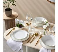 Karaca Flora Modern Plates and Bowls Set - White Dinner Plate Set for 6 People, 24-Piece Dinnerware Sets with Dessert, Side Plates & Pasta Bowls - Gold Detailing