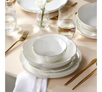 Karaca Flora Modern Plates and Bowls Set - White Dinner Plate Set for 6 People, 24-Piece Dinnerware Sets with Dessert, Side Plates & Pasta Bowls - Gold Detailing