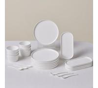 Karaca Forever Bone China Bomo 22-Piece Serveware Set for 6 People, Side Plate, Small Bowl, Spoon, Serving Platter, White