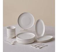 Karaca Forever Bone China Fika 22-Piece Serveware Set for 6 People, Side Plate, Small Bowl, Serving Platters, Dishwasher Safe, White