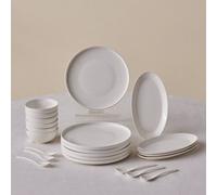 Karaca Forever Bone China Fika 22-Piece Serveware Set for 6 People, Side Plate, Small Bowl, Serving Platters, Dishwasher Safe, White