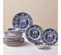 Karaca Forever Bone Old Town 24-Piece Stoneware Dinner Set for 6 People, Dishwasher Safe, Dinner Plate, Pasta Bowl, Side Plate, Soup Bowl, Blue
