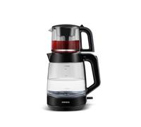 KARACA Glass Turkish Tea Maker Machine, 2 in 1 Turkish Tea Pot Set, XL Teapot & Water Kettle Electric, 1900W, Shiny Black