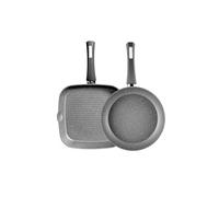 KARACA Gris Biogranite 2-Piece Induction Cookware Set, 26cm Frying Pan, 28cm Non-Stick Grill, PFOA Free, Anti-Scratch, Biogranite & Dishwasher Safe Pan, Grey
