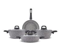 Karaca Gris BioGranite 7 Piece Granite Cookware Pot and Pan Set, Non-Stick Coating, Dishwasher-Safe & Induction Granite Pot Set with Glass Lids and Frying Pan
