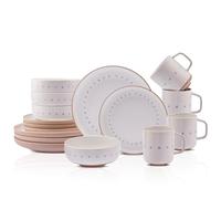 Karaca HAAG 16 Piece Kitchen Dinner Sets - Plates and Bowls Set for 4 People with Mugs - Glaze Ceramic Crockery, Multi Colour Dinnerware