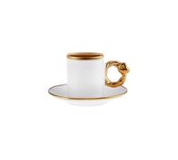 KARACA Heart-Shaped 12-Piece Bone China Espresso/Turkish Coffee Cup & Saucer Set 80 ml - Romantic Heart Design, White
