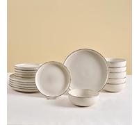 Karaca Hekka Dinner Set for 6 People - 18-Piece Stoneware Dinner Set, Dinnerware Sets with Plate and Bowl Set, Round & Modern Crockery Set, Cream