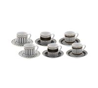 KARACA Helenistik 12-Piece Turkish Coffee Cup Set for 6 People, 80ml, Small Espresso Cups with Saucers, Porcelain Turkish Coffee Set, Black & White Design
