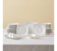 Karaca Jamie 52-Piece Bone China Dinner Set for 12 People, Dinner Platess, Pasta Bowls, Side Plates, Soup Bowls, Plate, White