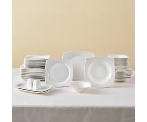 Karaca Jamie 52-Piece Bone China Dinner Set for 12 People, Dinner Platess, Pasta Bowls, Side Plates, Soup Bowls, Plate, White
