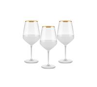 KARACA Jasmine Large Wine Glasses Set of 3, White & Red Wine Glasses Gift, 490ml Elegant Gold-Rimmed Drinkware, Ideal for Home, Dining & Entertaining