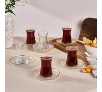 Karaca Juliet 12-Piece Turkish Tea Set for 6 People, 170ml, Glass, Turkish Tea Set, Gold Tea Set, Luxury Tea Glasses, Elegant Tea Set, Gold