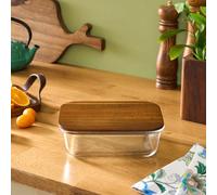 KARACA Karya Acacia Storage Container 950ml, Clear High Borosilicate Glass Food Jar with Wooden Lid, Airtight Kitchen Organization Canister for Coffee Beans, Tea Leaves and Countertop Pantry Display