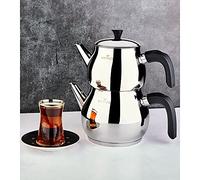 Karaca Kayra Tea Pot Set Black, Teapot: 1 Litre, Kettle 1.75 litres, 18/10 Stainless Steel, with Tea Sieve, 2 Years Warranty, Durable, Healthy, Metal, Suitable to Use On Induction Hobs
